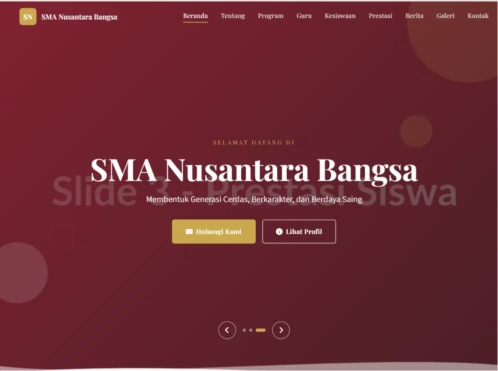 Template website sekolah Maroon Gold — cocok untuk SMA Swasta