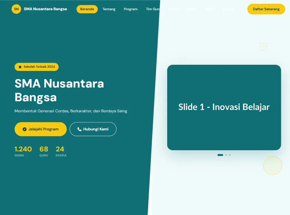 Template website sekolah Ocean Teal — cocok untuk SMP Swasta