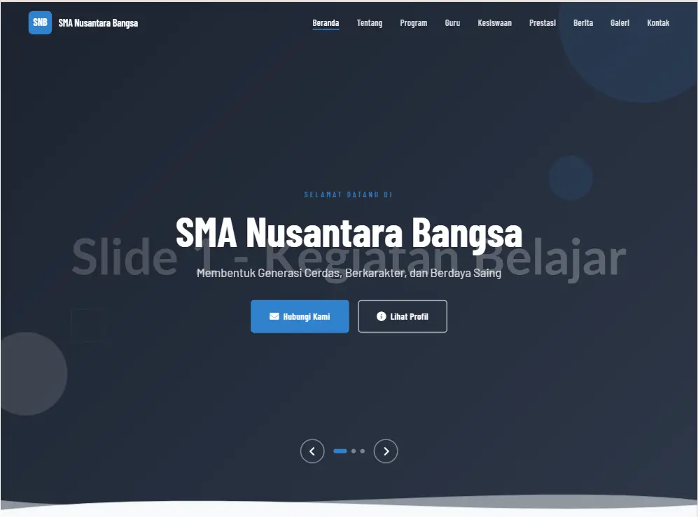 Template website sekolah Slate Professional — cocok untuk SMK Teknik
